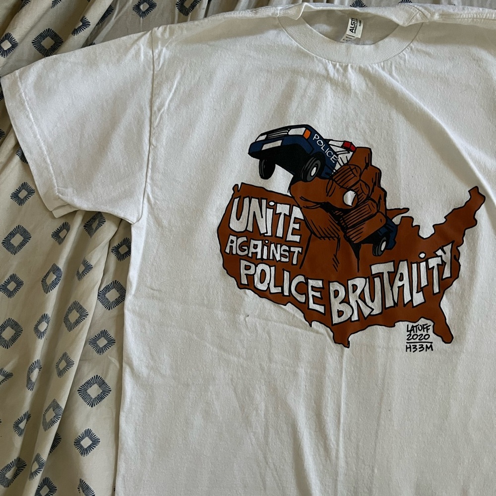 H33M Carlos Latuff Unite Against Police Brutality Art Graphic T-shirt Men Medium